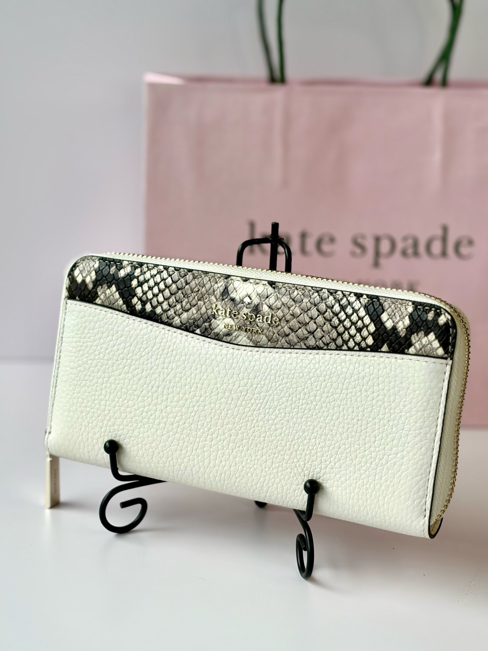 kate spade Leila Leather Continental Wallet with Snake-Print